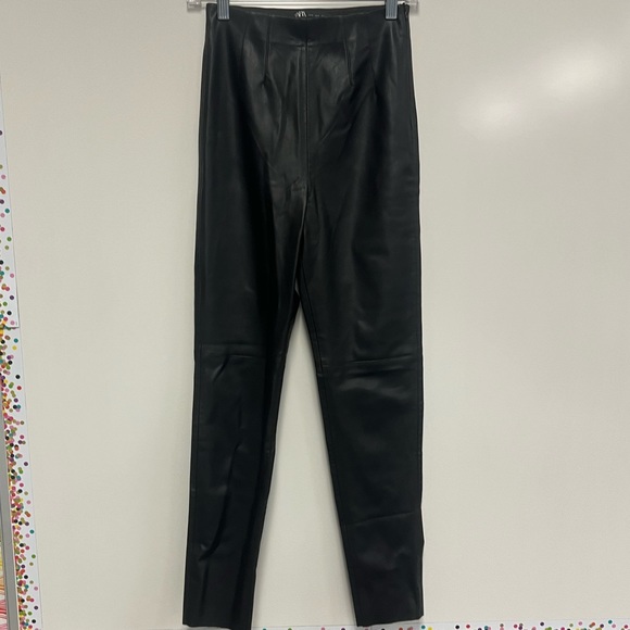 Zara Black Faux‎ Leather High Waist Leggings Sz. S - Picture 2 of 8